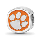 Sterling Silver Rhodium-plated LogoArt Clemson University Tiger Paw Enameled Bead