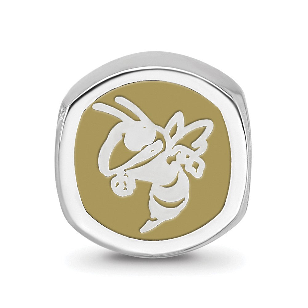 Sterling Silver Rhodium-plated LogoArt Georgia Institute of Technology Double Logo Enameled Bead