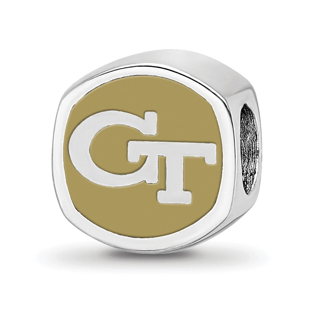 Sterling Silver Rhodium-plated LogoArt Georgia Institute of Technology Double Logo Enameled Bead