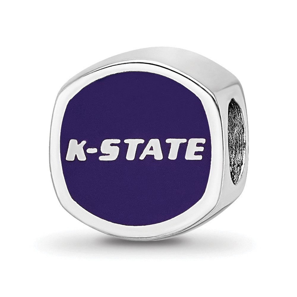 Sterling Silver Rhodium-plated LogoArt Kansas State University Enameled Double Logo Bead