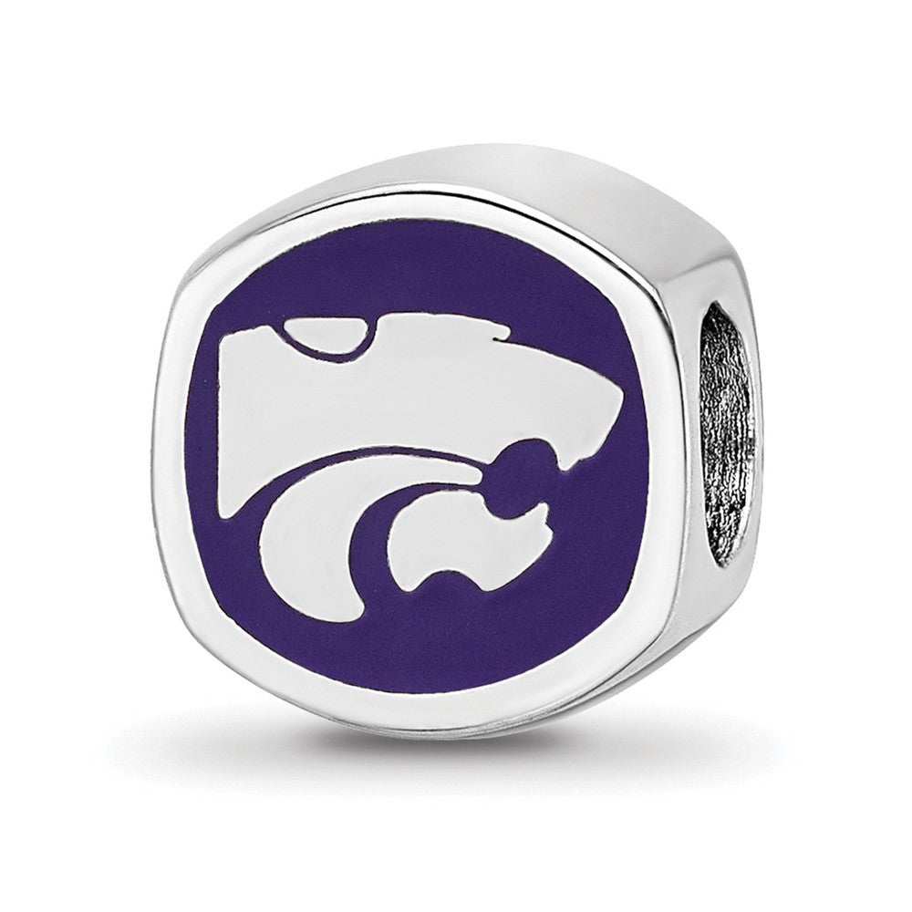 Sterling Silver Rhodium-plated LogoArt Kansas State University Enameled Double Logo Bead