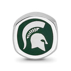 Sterling Silver Rhodium-plated LogoArt Michigan State University Enameled Double Logo Bead