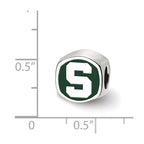 Sterling Silver Rhodium-plated LogoArt Michigan State University Enameled Double Logo Bead