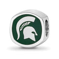Sterling Silver Rhodium-plated LogoArt Michigan State University Enameled Double Logo Bead