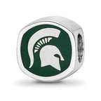 Sterling Silver Rhodium-plated LogoArt Michigan State University Enameled Double Logo Bead