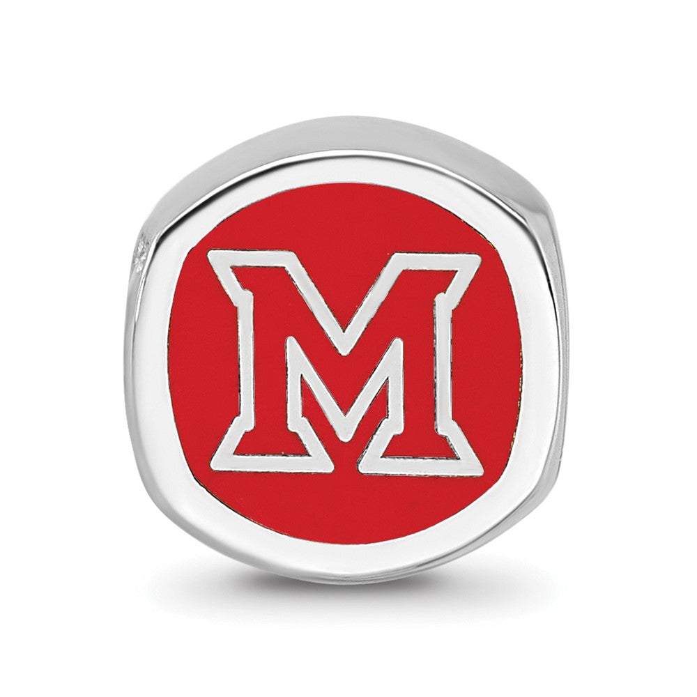 Sterling Silver Rhodium-plated LogoArt Miami University Ohio Double Logo Enameled Bead