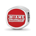 Sterling Silver Rhodium-plated LogoArt Miami University Ohio Double Logo Enameled Bead