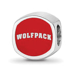 Sterling Silver Rhodium-plated LogoArt North Carolina State University N-C-S Enameled Bead