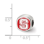 Sterling Silver Rhodium-plated LogoArt North Carolina State University N-C-S Enameled Bead