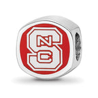 Sterling Silver Rhodium-plated LogoArt North Carolina State University N-C-S Enameled Bead