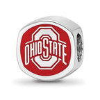 Sterling Silver Rhodium-plated LogoArt The Ohio State University Enameled Double Logo Bead