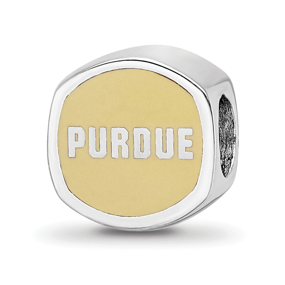 Sterling Silver Rhodium-plated LogoArt Purdue University Double Logo Enameled Bead