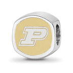 Sterling Silver Rhodium-plated LogoArt Purdue University Double Logo Enameled Bead