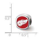 Sterling Silver Rhodium-plated NHL LogoArt Detroit Red Wings Double Logo Enameled Bead