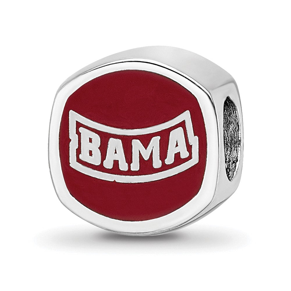 Sterling Silver Rhodium-plated LogoArt University of Alabama Enameled Double Logo Bead