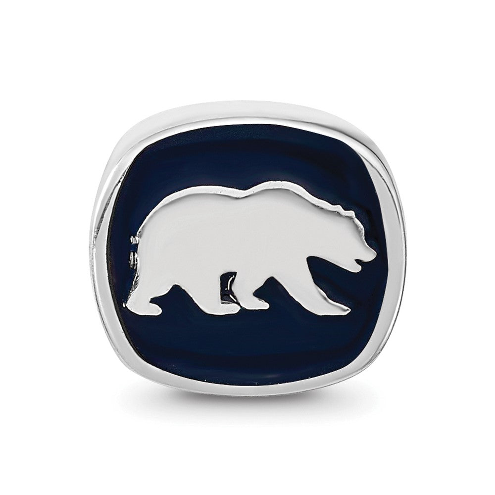 Sterling Silver Rhodium-plated LogoArt University of California Berkeley Bear/Cal Double Logo Enameled Bead