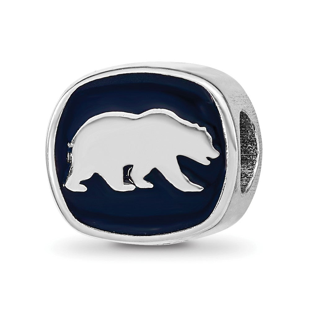 Sterling Silver Rhodium-plated LogoArt University of California Berkeley Bear/Cal Double Logo Enameled Bead