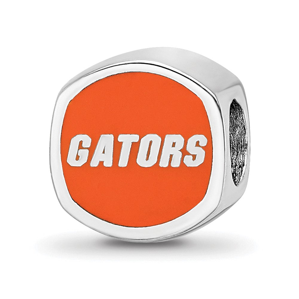 Sterling Silver Rhodium-plated LogoArt University of Florida Enameled Double Logo Bead