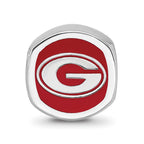 Sterling Silver Rhodium-plated LogoArt University of Georgia Enameled Double Logo Bead
