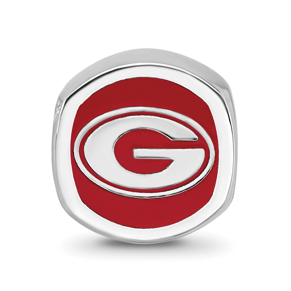 Sterling Silver Rhodium-plated LogoArt University of Georgia Enameled Double Logo Bead