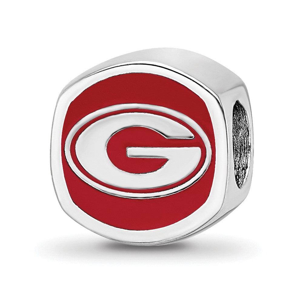 Sterling Silver Rhodium-plated LogoArt University of Georgia Enameled Double Logo Bead