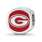 Sterling Silver Rhodium-plated LogoArt University of Georgia Enameled Double Logo Bead
