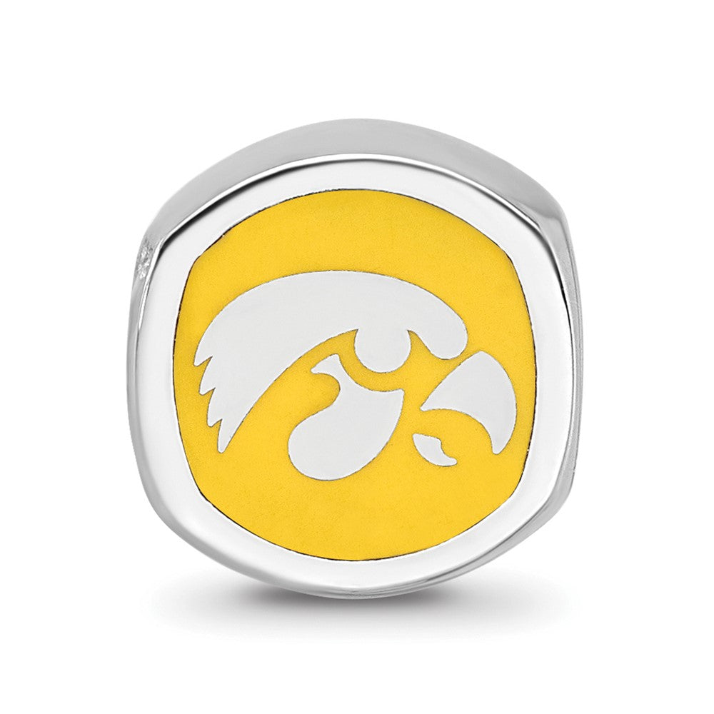 Sterling Silver Rhodium-plated LogoArt University of Iowa Double Logo Enameled Bead
