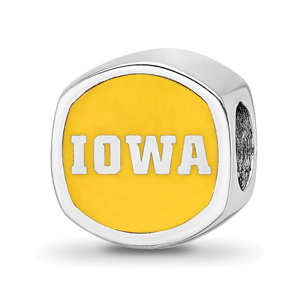 Sterling Silver Rhodium-plated LogoArt University of Iowa Double Logo Enameled Bead