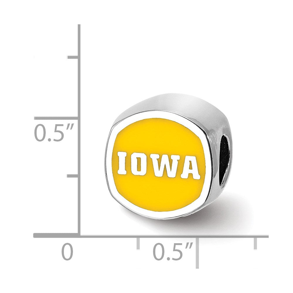 Sterling Silver Rhodium-plated LogoArt University of Iowa Double Logo Enameled Bead