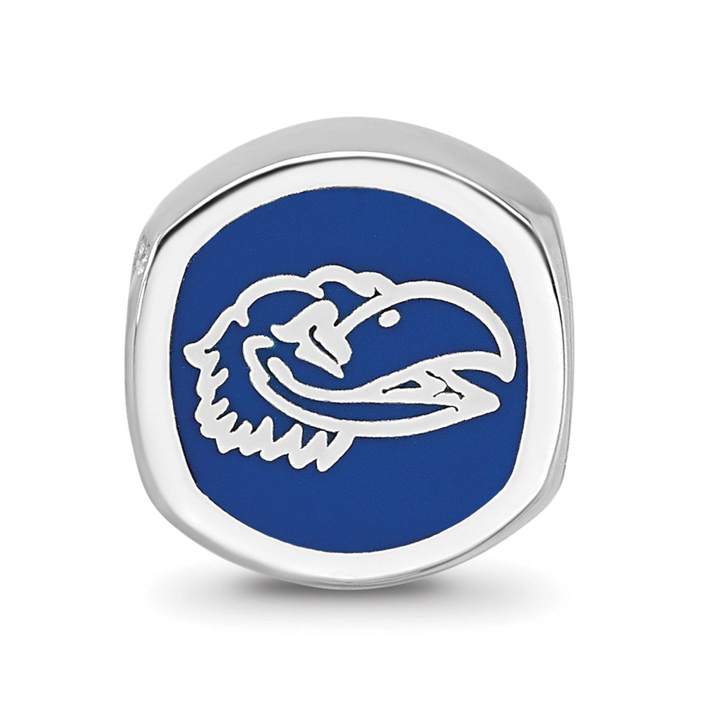 Sterling Silver Rhodium-plated LogoArt University of Kansas Enameled Double Logo Bead