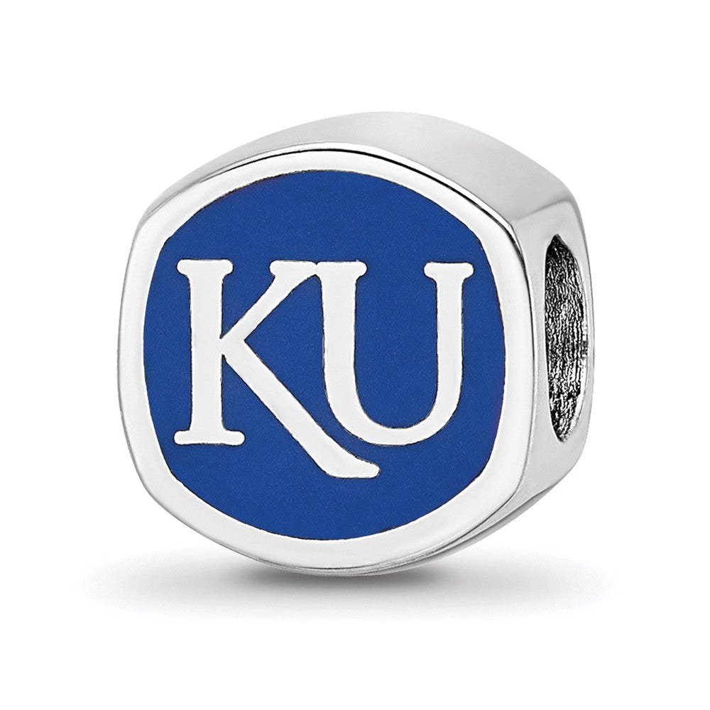Sterling Silver Rhodium-plated LogoArt University of Kansas Enameled Double Logo Bead