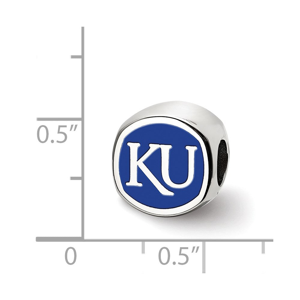 Sterling Silver Rhodium-plated LogoArt University of Kansas Enameled Double Logo Bead