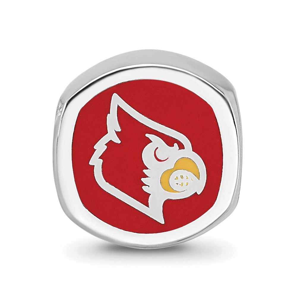 Sterling Silver Rhodium-plated LogoArt University of Louisville Double Logo Enameled Bead