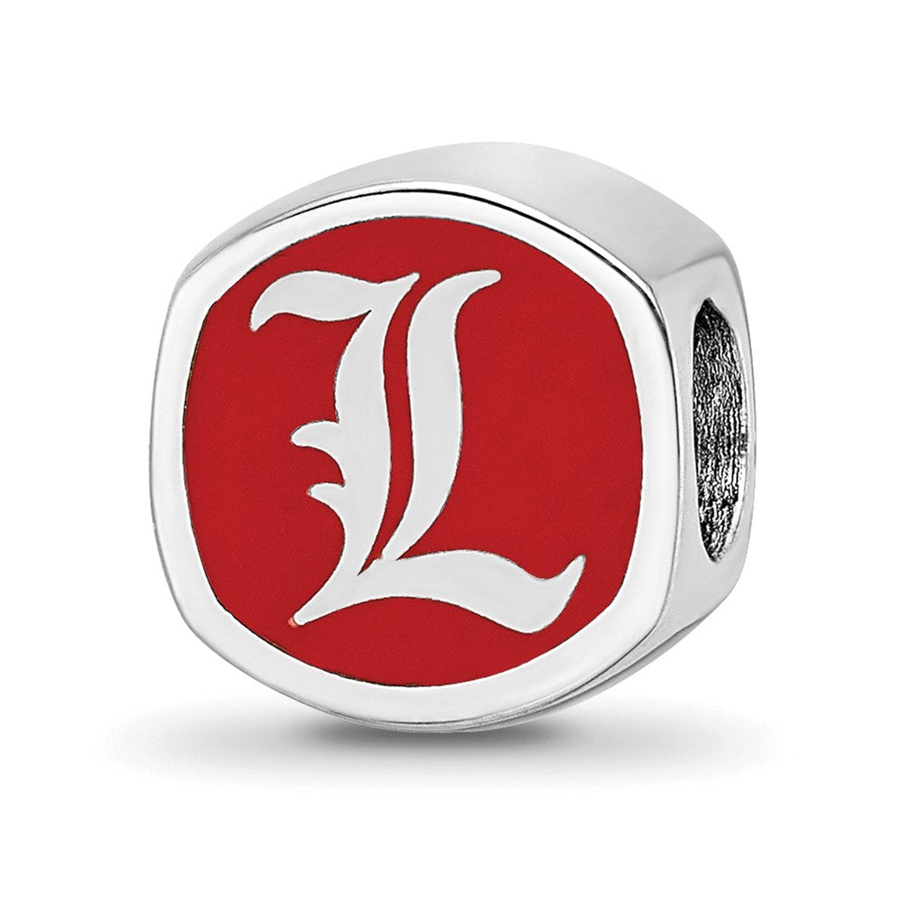 Sterling Silver Rhodium-plated LogoArt University of Louisville Double Logo Enameled Bead