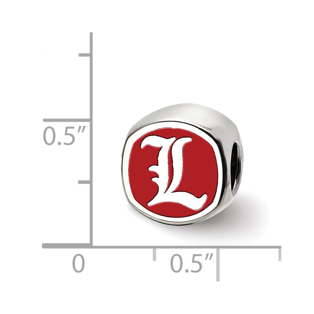 Sterling Silver Rhodium-plated LogoArt University of Louisville Double Logo Enameled Bead