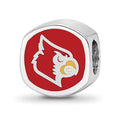 Sterling Silver Rhodium-plated LogoArt University of Louisville Double Logo Enameled Bead