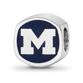 Sterling Silver Rhodium-plated LogoArt University of Michigan Double Logo Blue Enameled Bead