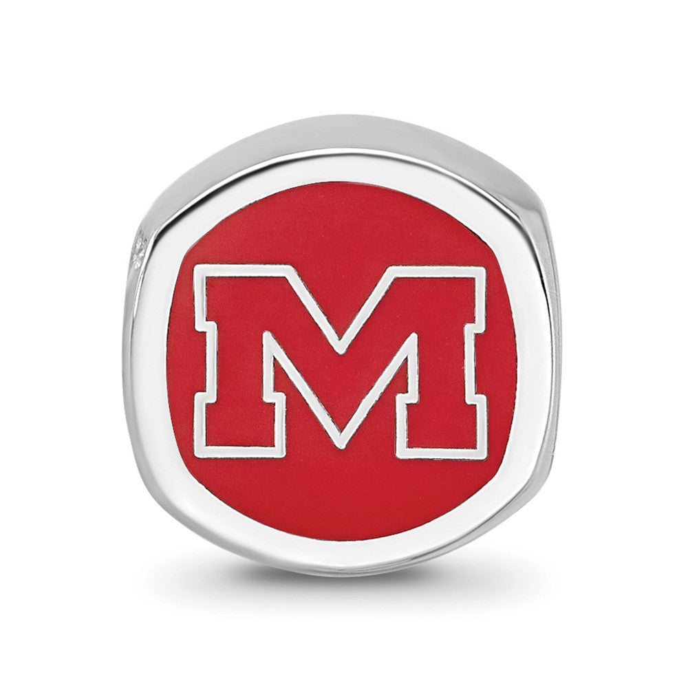 Sterling Silver Rhodium-plated LogoArt University of Mississippi Enameled Double Logo Bead