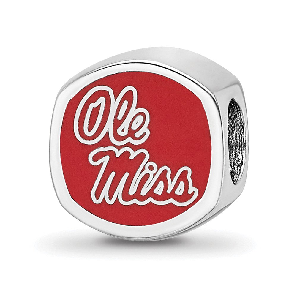 Sterling Silver Rhodium-plated LogoArt University of Mississippi Enameled Double Logo Bead