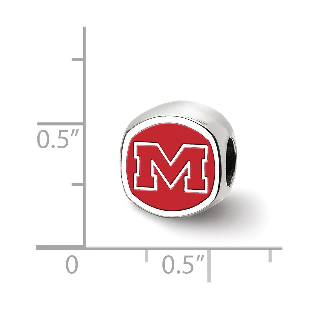 Sterling Silver Rhodium-plated LogoArt University of Mississippi Enameled Double Logo Bead
