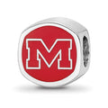 Sterling Silver Rhodium-plated LogoArt University of Mississippi Enameled Double Logo Bead