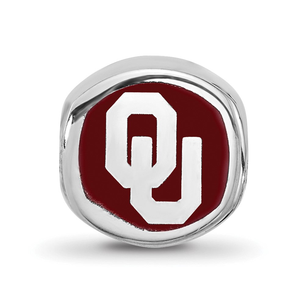 Sterling Silver Rhodium-plated LogoArt University of Oklahoma Double Logo Enameled Bead