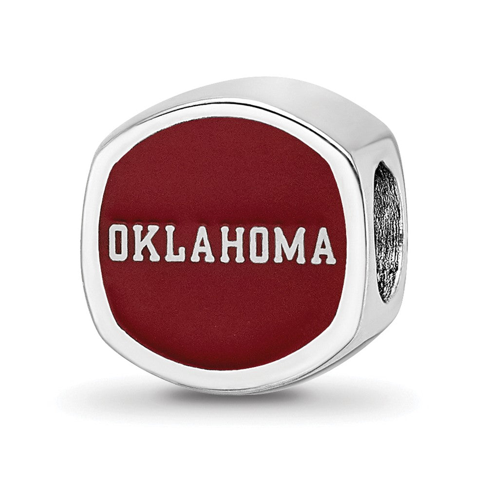 Sterling Silver Rhodium-plated LogoArt University of Oklahoma Double Logo Enameled Bead