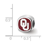 Sterling Silver Rhodium-plated LogoArt University of Oklahoma Double Logo Enameled Bead