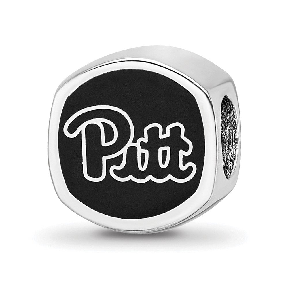 Sterling Silver Rhodium-plated LogoArt University of Pittsburgh Enameled Double Logo Bead
