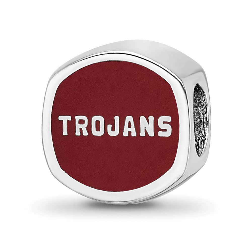 Sterling Silver Rhodium-plated LogoArt University of Southern California Double Logo Enameled Bead