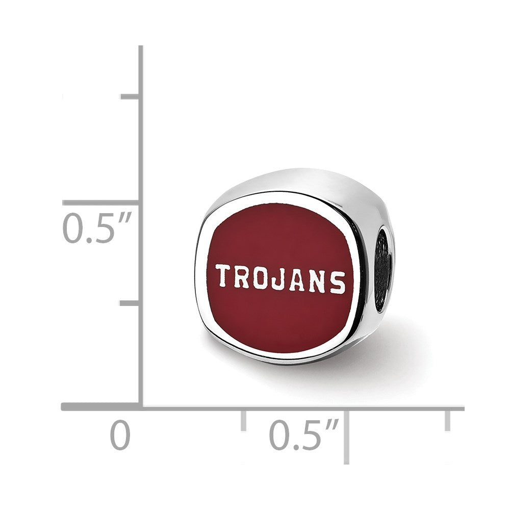 Sterling Silver Rhodium-plated LogoArt University of Southern California Double Logo Enameled Bead