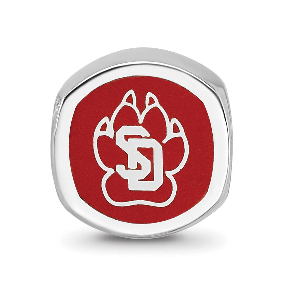 Sterling Silver Rhodium-plated LogoArt University of South Dakota S-D Pawprint 2-sided Enameled Bead