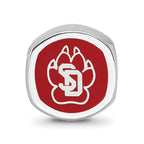 Sterling Silver Rhodium-plated LogoArt University of South Dakota S-D Pawprint 2-sided Enameled Bead