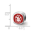 Sterling Silver Rhodium-plated LogoArt University of South Dakota S-D Pawprint 2-sided Enameled Bead